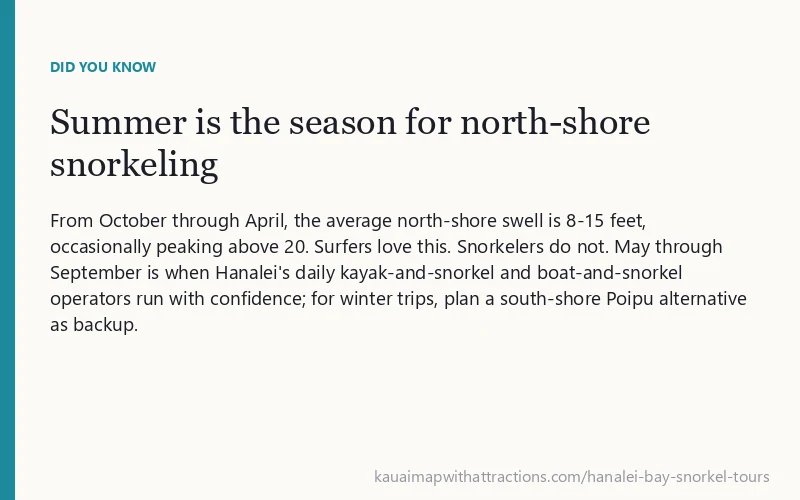 Summer is the season for north-shore snorkeling: From October through April, the average north-shore swell is 8-15 feet, occasionally peaking above 20.